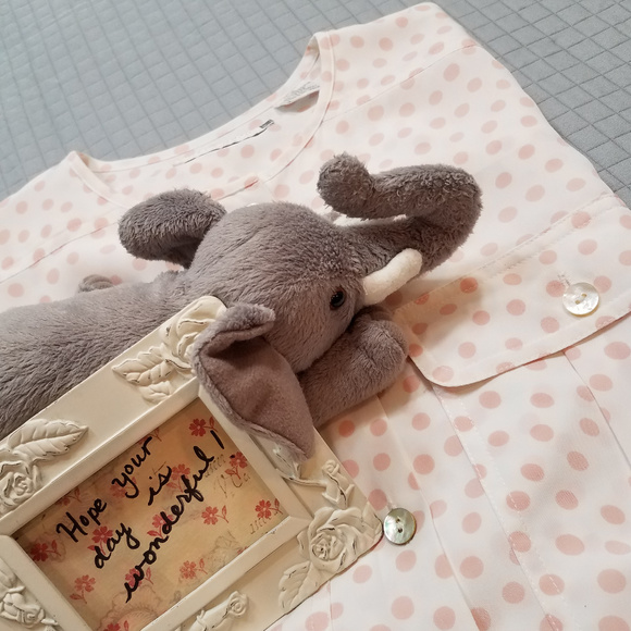 Vintage Liz Claiborne Collection pink white button up Polka Dot Top blouse 6P - Picture 8 of 8